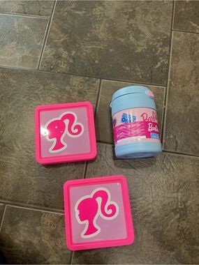 Barbie Pink/Light Blue Insulated Food Jar with 2 Pink Barbie reusable ice packs